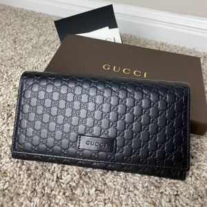 Gucci Leather Micro GG Continental Bifold Wallet